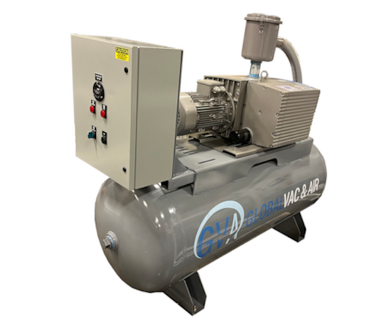 GlobalVac VR02A-XXD-06H-005, 2 HP Rotary Vane Vacuum System, 29.9" Ultimate Vacuum, 60 Gallon, 3-Phase