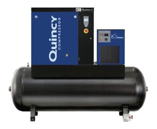 Quincy QGS 7.5 TMD-3, 7.5 HP Rotary Screw Air Compressor, 26.1 CFM. 60 Gallon Air Tank & Air Dryer 208-230/460 Volt, 3-Phase